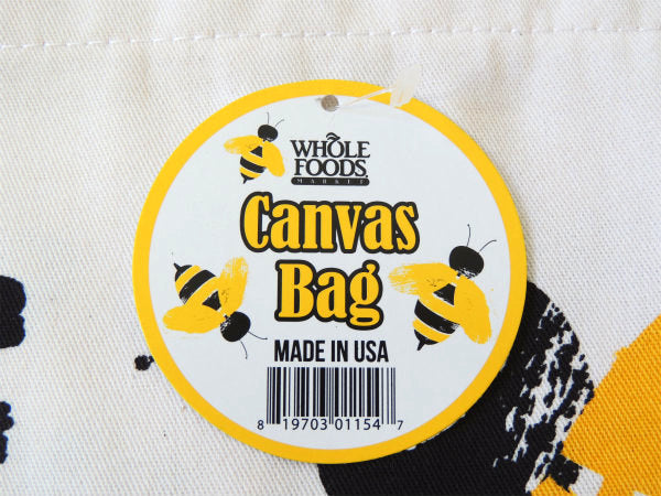 【WHOLE FOODS】ホールフーズ・ミツバチ柄・エコバッグ/キャンバスバッグ/トートバッグ