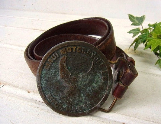 【ハーレーダビッドソン】マウイ島・バックル付きヴィンテージ・レザーベルト USA