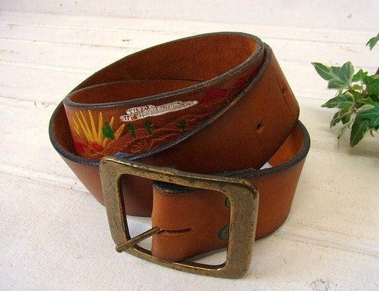 【ZUBRICK】ハンドペイント・型押しデザイン・70'sヴィンテージ・レザーベルト USA
