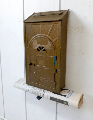 FULTON ドア型 ゴールド 新聞受付き ティン製 アンティーク メールボックス 郵便受け ポスト