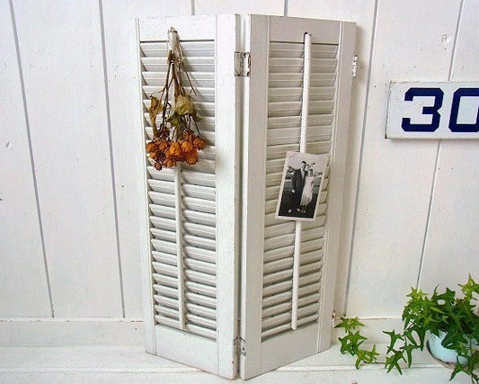 白色の木製・アンティーク・ルーバー/ヴォレー/シャッター/建具 USA