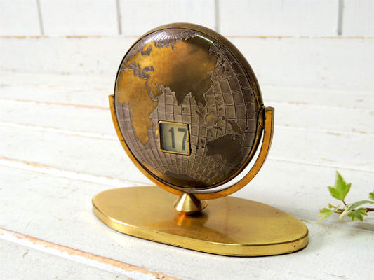 世界地図・ゴールドトーン・地球儀 アメリカンビンテージ デスクカレンダー 卓上カレンダー