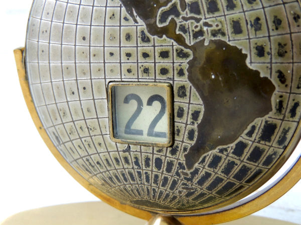 世界地図・ゴールドトーン・地球儀 アメリカンビンテージ デスクカレンダー 卓上カレンダー