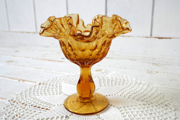 アンバーガラス USA エレガントなデザイン・ヴィンテージ・コンポート・食器・脚付き・皿・トレイ