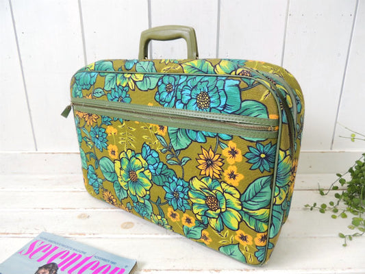 【Bantam Travelware】レトロな花柄・鍵付き・ヴィンテージ・スーツケース/旅行カバン