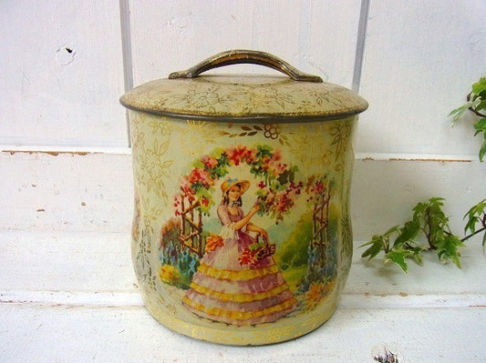 イギリス製・蓋付き・アンティーク・ティン缶/ブリキ缶 USA