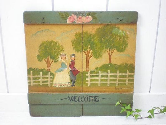 WELCOME サイン 看板 アンティーク・ハンドペイント・木製・ウェルカムボード・ウッドサイン