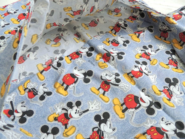 【ミッキーマウス】デニム柄・大きめサイズ・ヴィンテージ・ピロケース/枕カバーUSA
