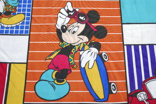 ミッキーマウス クールミッキー 80's ヴィンテージ USEDフラットシーツ 上半分 ハーフサイズ