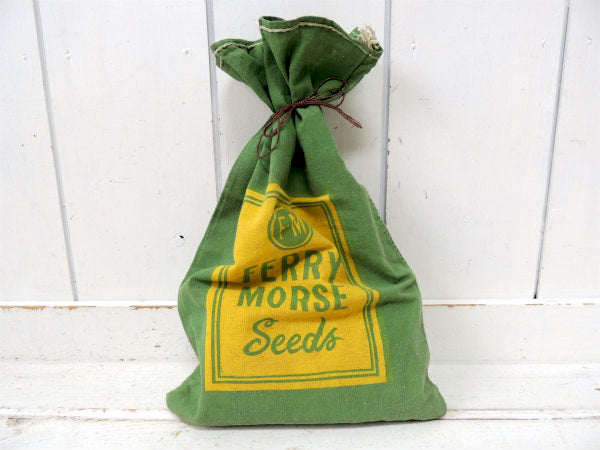 【FERRY MORSE Seeds】緑×黄・ヴィンテージ・シードサック/種袋/布袋(大)