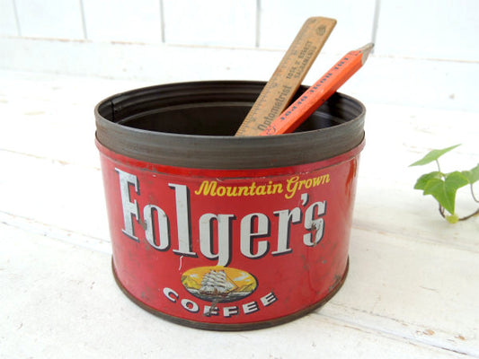 フォルジャーズ・1959 レッド・ブリキ製・ヴィンテージ・コーヒー缶 ティン缶 USA
