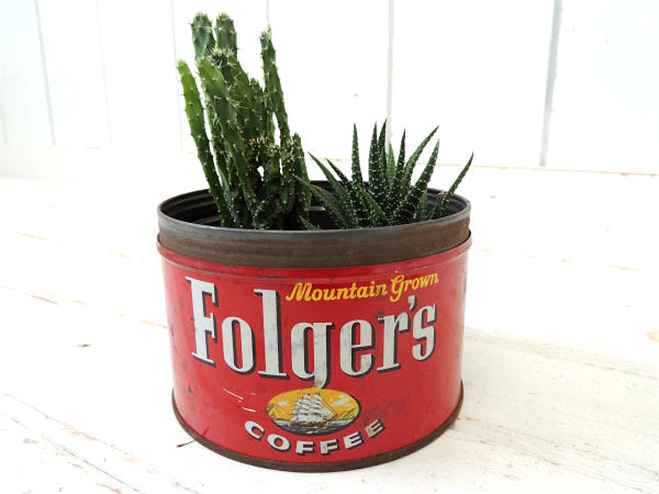 フォルジャーズ・1959 レッド・ブリキ製・ヴィンテージ・コーヒー缶 ティン缶 USA