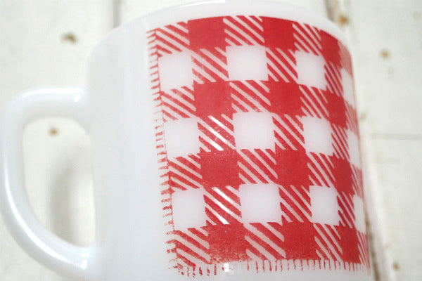 WESTFIELD 赤色 ギンガムチェック ミルクガラス ヴィンテージ マグカップ ネームマグ 食器