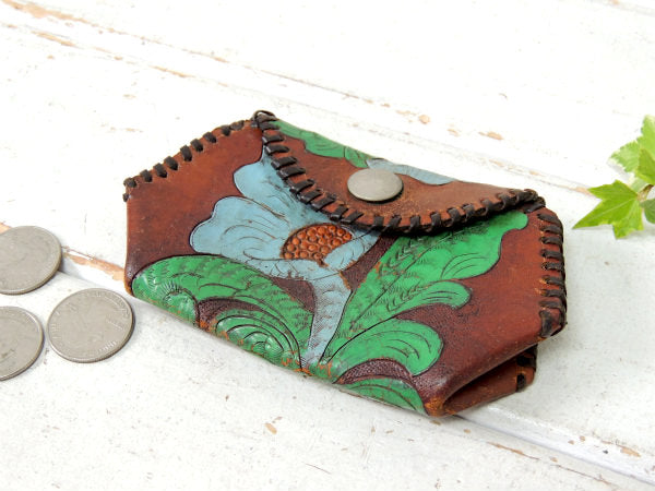 【フラワー&花型】型押し・レザー製・ヴィンテージ・サイフ・ウォレット・コインケース・革・USA