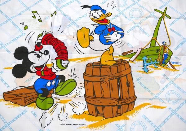 ミッキー&ドナルドダック トレジャーハント 宝探し柄 デッドストック ヴィンテージ フィットシーツ ベッドシーツ USA