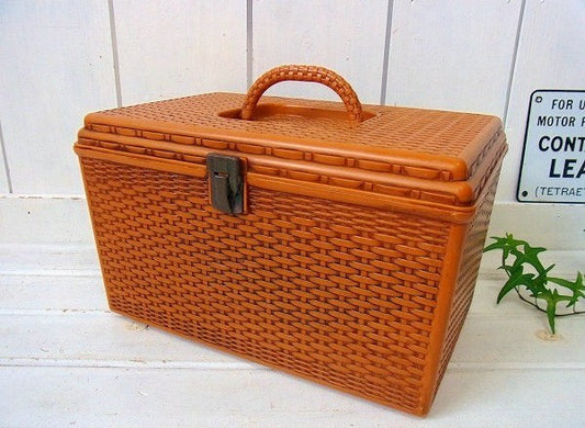 【WILSON】バスケット模様・3段式・ヴィンテージ・ソーイングボックス/裁縫箱 USA