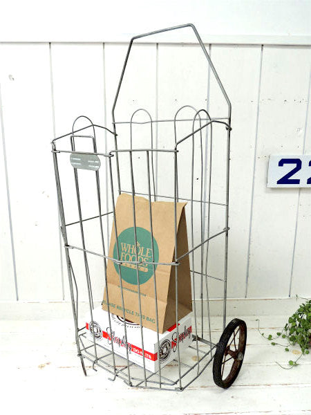 【USA・折り畳み】ヴィンテージ・ワイヤー・カート・ショッピングカート・ランドリー&ガーデンツール
