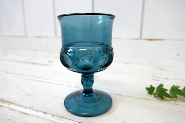 インディアナグラス  プレスガラス ブルー ヴィンテージ ゴブレット グラス ミッドセンチュリー