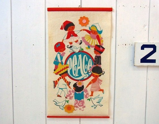 【Londraville】Peace・フェルト製・ヴィンテージ・タペストリー/壁飾り USA