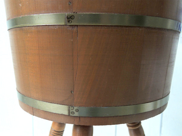 【アーリーアメリカン】樽型・木製・脚付き・アンティーク・ソーイングボックス/マガジンスタンド USA