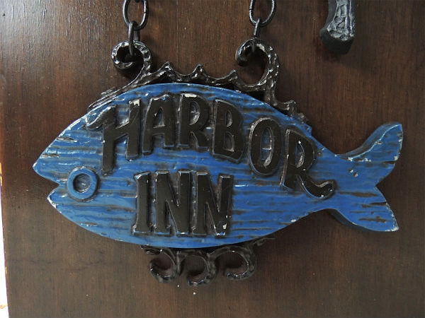 【HARBOR INN・魚】木製・ビンテージ・ウッドサイン・店頭用サイン・看板・ウォールデコ