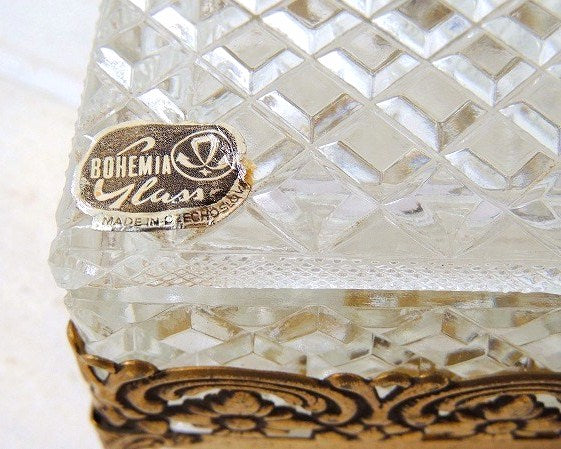 チェコスロバキア製・ボヘミアガラス・アンティーク・ジュエリーボックス 宝石箱 アクセサリーケース