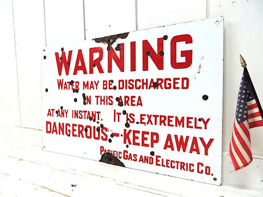 【WARNING/警告/弾痕付き】ヴィンテージ・ホーロー製サイン/レア看板/USA