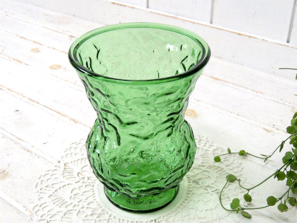 【USA・アボカドグリーン】レトロ・ガラス製・ヴィンテージ・フラワーベース・花瓶