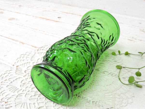 【HOOSIER・エメラルドグリーン】ガラス製・ヴィンテージ・フラワーベース・花瓶・USAレトロ