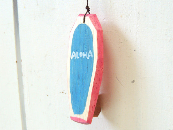 【ALOHA】松田大児・ピンク×水色・ハンドメイド・木製・ミニサーフボード・オブジェ㉒