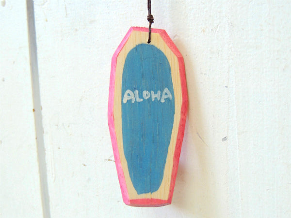 【ALOHA】松田大児・ピンク×水色・ハンドメイド・木製・ミニサーフボード・オブジェ㉒