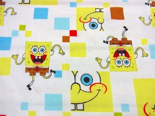 【スポンジボブ】キャラクター生地・ベビーサイズ・ユーズドシーツ(フラット)