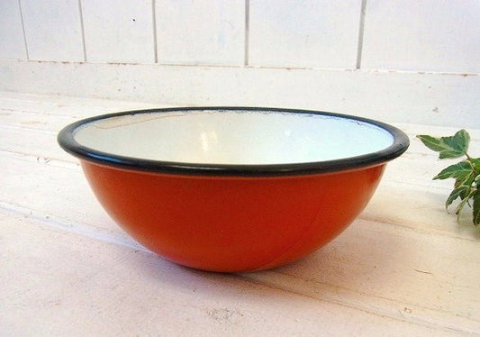 オレンジ色・小さなアンティーク・ホーローボウル USA
