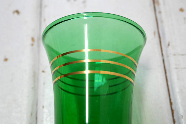 エメラルドグリーン×ゴールド USA・ガラス・ヴィンテージ・フラワーベース 花瓶