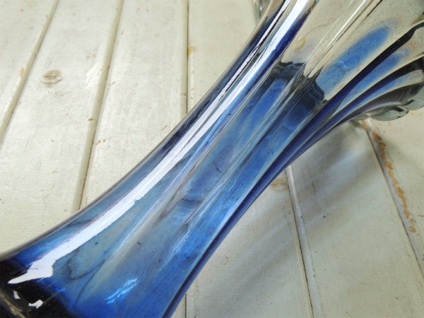 ミッドセンチュリー ブルー USA 吹きガラス アンティーク フラワーベース 花瓶