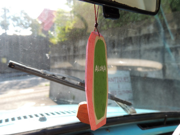 【ALOHA】松田大児作・ブルー×オレンジ・木製・ミニサーフボード・オブジェ⑪