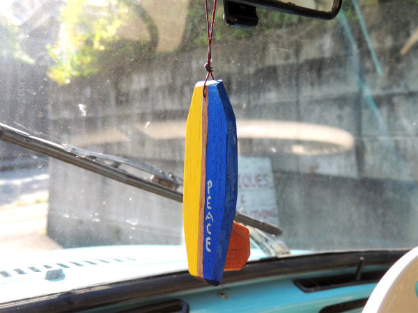 【PEACE】松田大児作・イエロー×ブルー・木製・ミニサーフボード・オブジェ⑬
