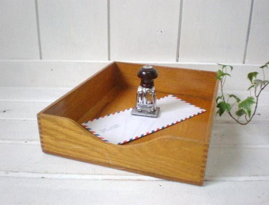 木製・組み木(あられ組)・ヴィンテージ・書類トレイ/書類ケース USA