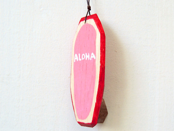 【ALOHA】松田大児・赤×ピンク・ハンドメイド・木製・ミニサーフボード・オブジェ⑭