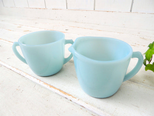 【ファイヤーキング】Fire King・50's・ターコイズ・シュガー&クリーマー・食器