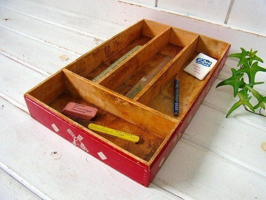 風車柄・木製・ヴィンテージ・仕切りトレイ・カトラリートレイ・USA