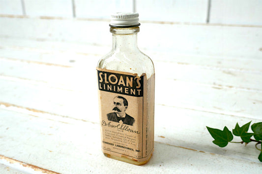 SLOANS LINIMENT・透明・50's ヴィンテージ ガラスボトル 薬瓶 ガラス瓶 USA