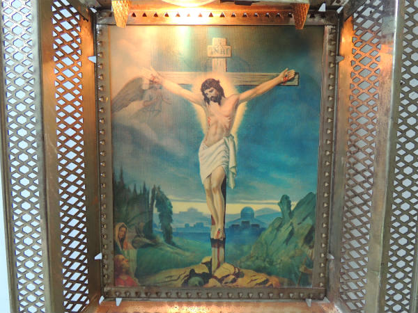 【十字架・キリスト・聖品】レンチキュラー・ライト付き・ヴィンテージ・ウォールデコ・壁飾り/電飾看板
