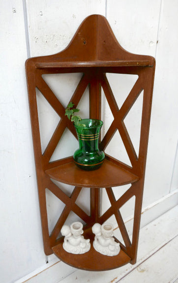 レトロモダン 木製 3段式 アンティーク コーナーシェルフ 飾り棚 ウォールシェルフ 家具 USA