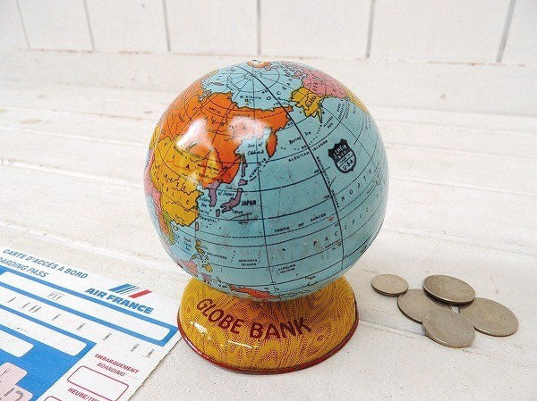 【GLOBE BANK】地球儀形・ティン製・40'sヴィンテージ・貯金箱/コインバンク USA