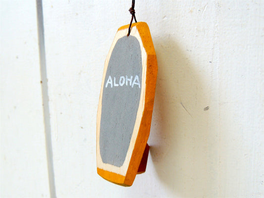 【ALOHA】松田大児作・マスタード×グレー・木製・ミニサーフボード・オブジェ・アート㉖