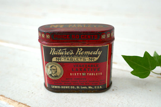 Nature's Remedy 赤 タブレット 1945 ヴィンテージ ティン缶 ブリキ缶 USA