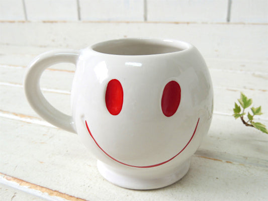 【McCoy】マッコイ・ハッピーフェイス・陶器製・ホワイト・ヴィンテージ・マグカップ・スマイルマグ