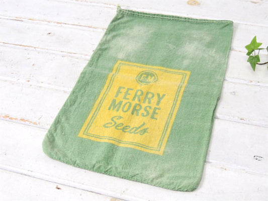 【FERRY MORSE Seeds】グリーン×イエロー・ヴィンテージ・シードサック/種袋/布袋/布