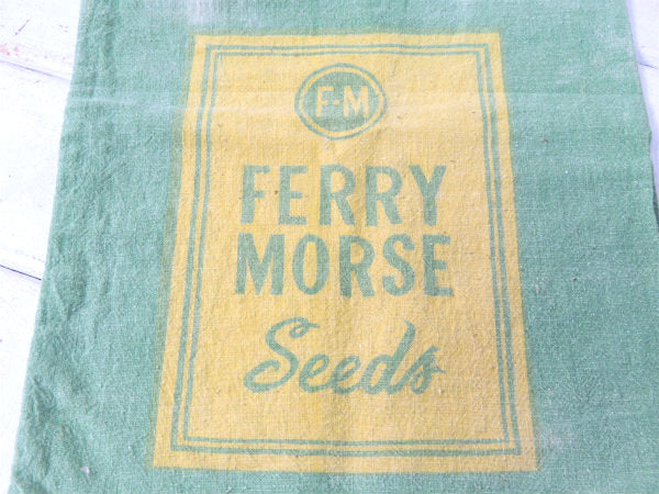 【FERRY MORSE Seeds】グリーン×イエロー・ヴィンテージ・シードサック/種袋/布袋/布